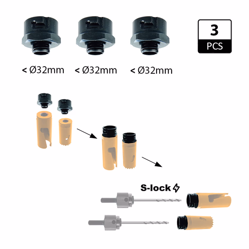Adapters (3x) voor alle type gatzagen < 32mm
