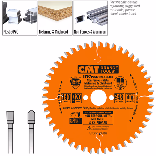 Afkortzaagblad voor non-ferro & composite materiaal D=140mm Z48