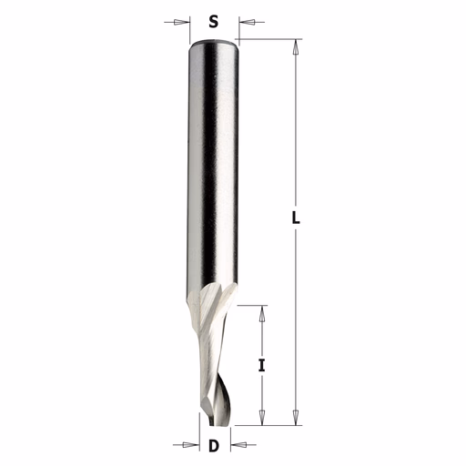 HSS-Co-groeffrees alu/kunststof, positief, rechts D=6mm S=8mm L=60mm I=14mm