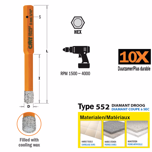 Gatzaag voor extreem harde materialen D=5mm S=Hexagonaal L=68mm I=30mm
