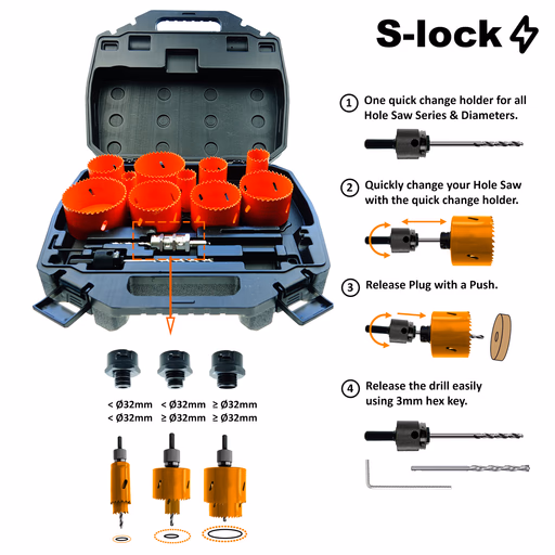 10-delige bi-metalen gatzagenset in koffer · 551G-SET10