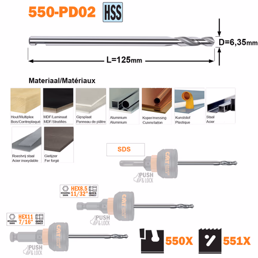HSS boor passend op de snelwisselhouder(s) · 550-PD02