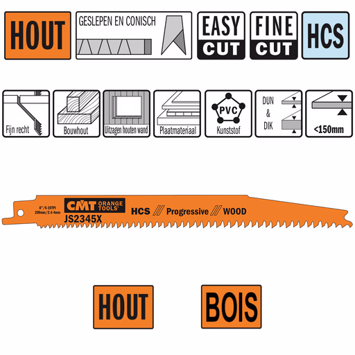 Reciprozaagblad HCS 200mm x 1,25 x 6-10TPI