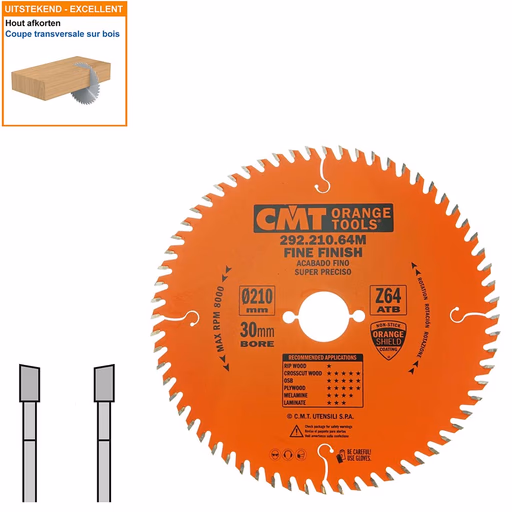 HW afkortcirkelzaag voor draagbare machines D=210mm B=30mm P=1,8mm Z64