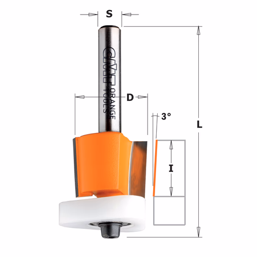 Kantenfrees 3° met Delrin" lager", HW D=19mm S=6mm L=59mm
