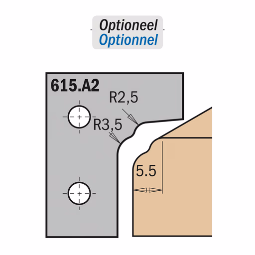Profielmes voor profielfrees type A2 K=2mm R=2,5mm