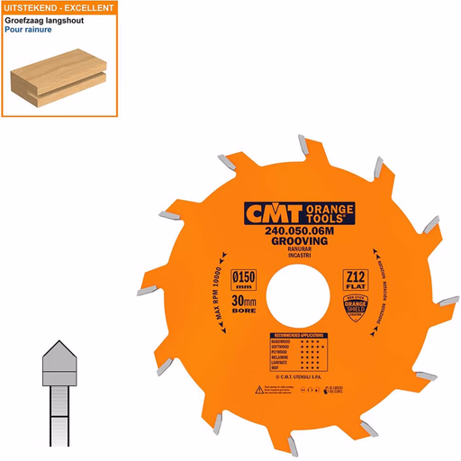 V-groefzaag met hardmetalen tanden in punt geslepen D=150mm K=5mm Z12 · 240.050.06M PUNT