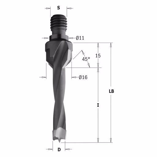 Drevelboor met verzinkfrees, met zitting 11x4 mm, rechts · 325.050.11