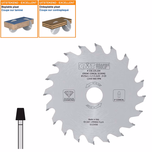 Conische voorritszaag met diamanten tanden D=125mm B=20mm Z20