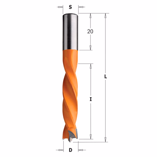 Drevelboor, links D=8mm L=67mm L1=20mm I=40mm