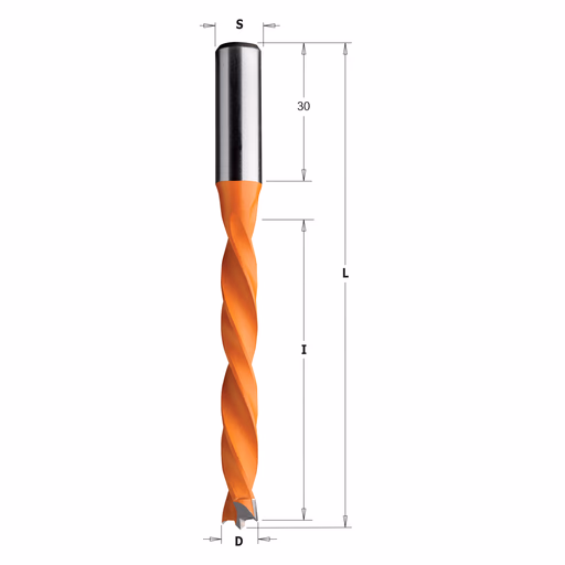 Drevelboor, links D=5mm L=105mm L1=30mm I=65mm