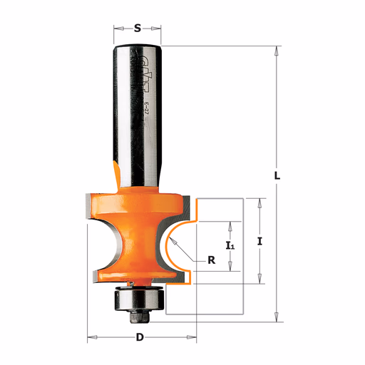 Kantenfrees met kogellager, HW D=22,2mm S=6mm L=57,7mm I=15mm