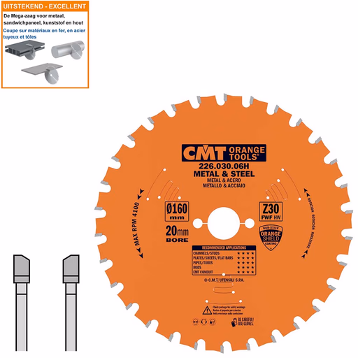 Multi-cirkelzaagblad met hardmetalen tanden D=160mm B=20mm K=2mm Z30