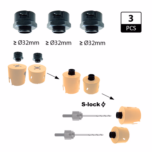 Adapters (3x) voor alle type gatzagen >= 32mm