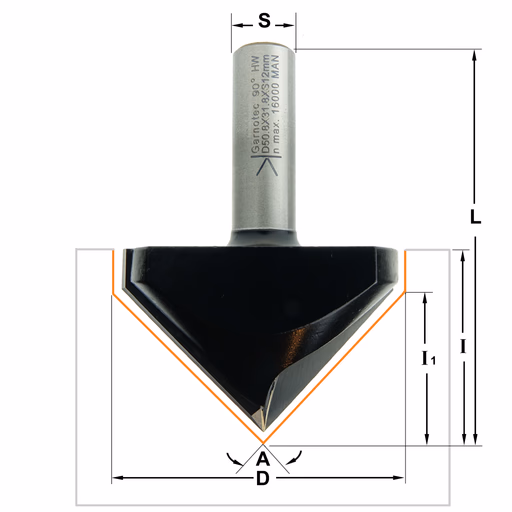 V-groef frees 90°, HW D=50,8mm S=12mm L=70mm I=32,5mm