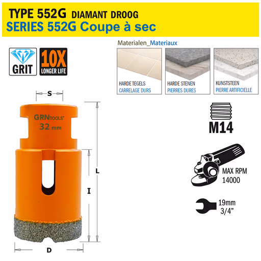 Gatzaag voor extreem harde materialen D=32mm S=M14 L=60mm I=40mm