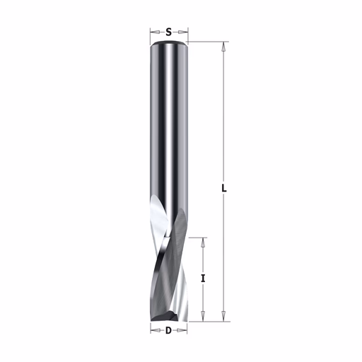 Spiraalfrees voor aluminium & PVC, HWM positive snijhoek D=6mm S=6mm L=60mm I=15mm