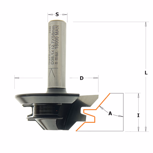 Verstekfrees met rechte hoeken, HW D=38,1mm S=8mm L=52mm I=14mm