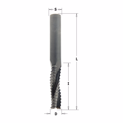 HM-schrobfrees, opwaartse spaanafvoer, rechts D=8mm S=8mm