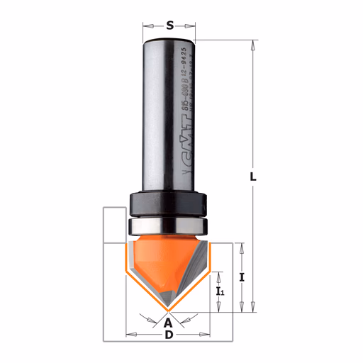 V-groef frees 90° met kogellager, HW D=19mm S=6mm L=55,5mm
