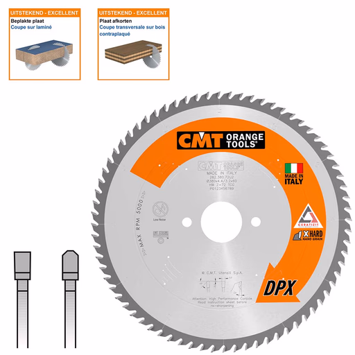 Plaatzaagblad met DPX hardmetalen tanden D=380mm B=60mm K=4,4mm P=3,2mm