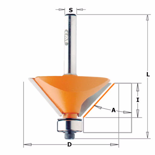 Afkantfrees met kogellager, HW D=31,7mm L=53mm I=9,5mm A=45° · 936.280.11