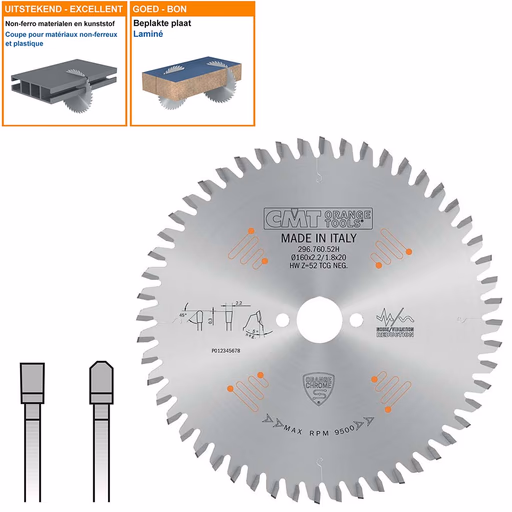 Cirkelzaag voor non-ferro metalen en harde materialen D=160mm K=2,2mm P=1,8mm Z52