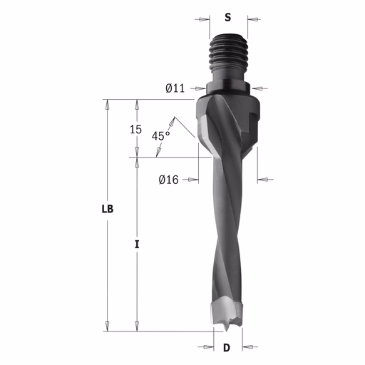 Drevelboor met verzinkfrees, met zitting 11x4 mm, links · 325.050.12