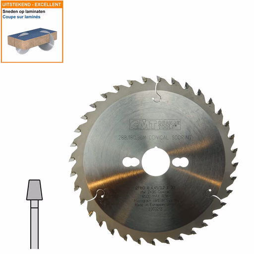 Conische voorritszaag met hardmetalen tanden D=180mm B=30mm P=3,2mm Z36