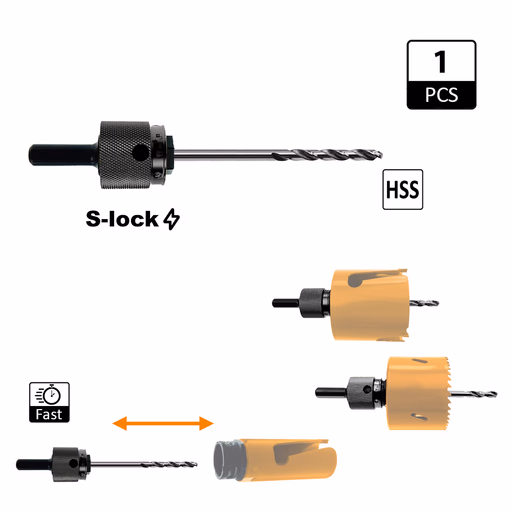 Snelwisselhouder voor gatzagen + HSS boor S=Hexagonaal