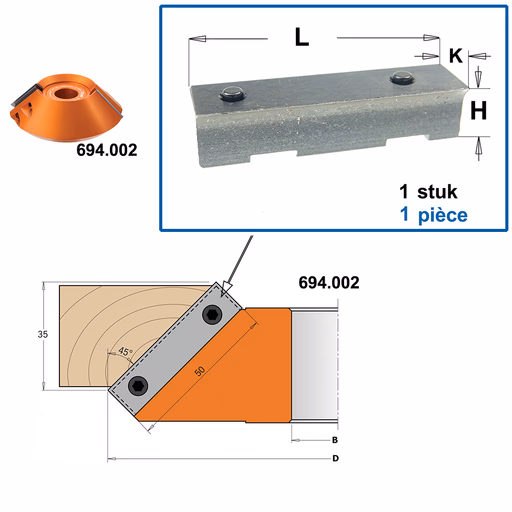 Spanblok voor profielmes L=41mm K=9,5mm H=11mm