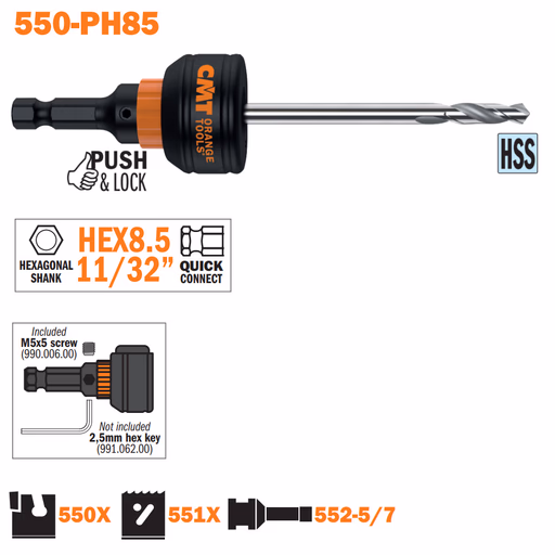 Snelwisselhouder met HSS boor, opname HEX 8,5