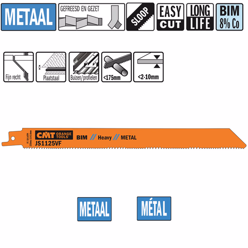 Reciprozaagblad Bi-metaal 225mm x 1,25 x 10-14TPI · JS1125VF-5