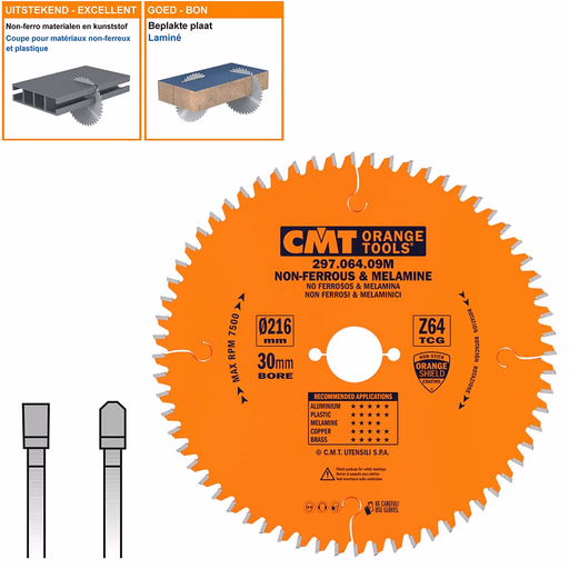 Cirkelzaag voor non-ferro metalen en harde materialen D=216mm K=2,8mm P=2,2mm Z64
