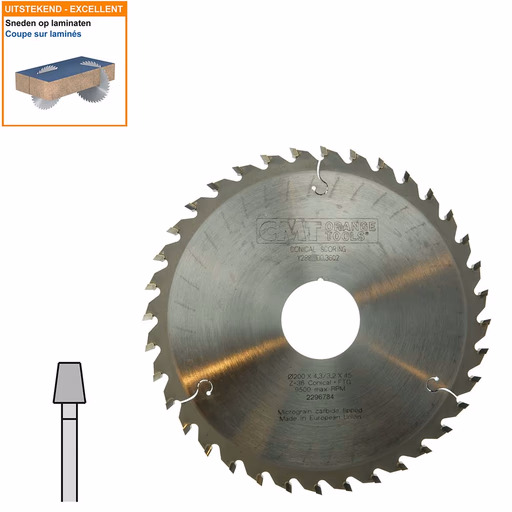 Conische voorritszaag met hardmetalen tanden D=200mm B=45mm P=3,2mm Z36