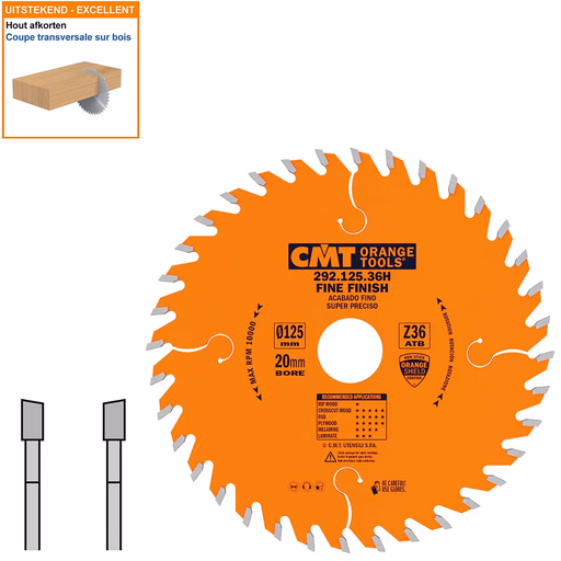 HW afkortcirkelzaag voor draagbare machines D=125mm B=20mm P=1,4mm Z36