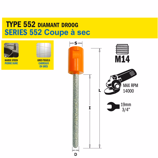 Gatzaag voor extreem harde materialen D=8mm S=M14 L=130mm I=100mm