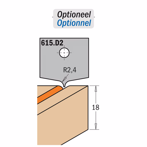 Profielmes voor profielfrees type D2 K=2mm R=2,4mm