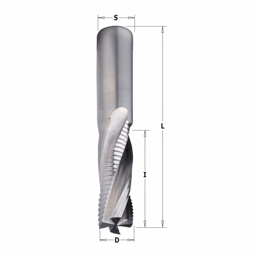 Gecombineerde positieve spiraal - en schrobfrees, HWM D=12mm S=12mm L=90mm I=42mm