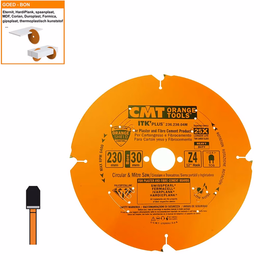 Diamantzaagblad (cementvezel) D=230mm B=30mm K=2,4mm Z4