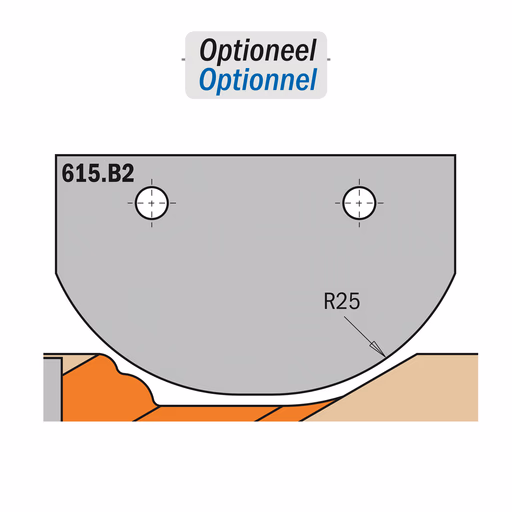 Profielmes voor profielfrees type B2 K=2mm R=25mm