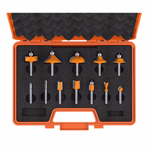 12-delige bovenfrezenset in oranje opbergkoffer, HW S=1/4" Z2