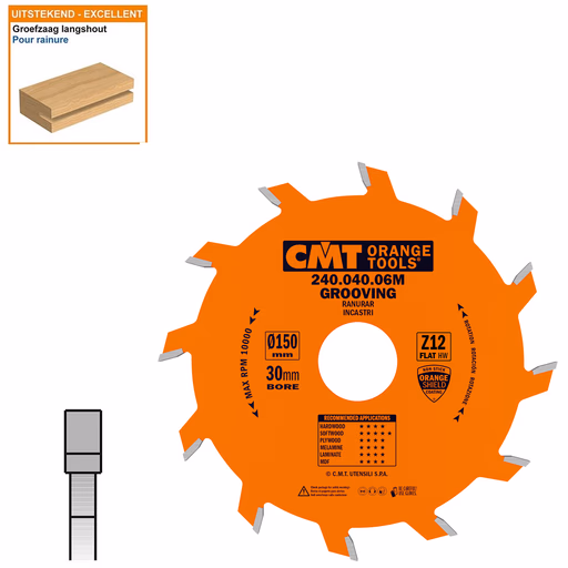 Groefzaag met hardmetalen tanden D=150mm K=4mm P=3mm Z12 · 240.040.06M