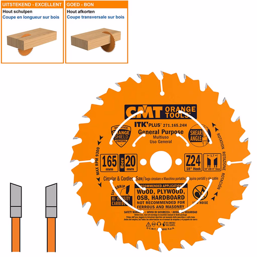 Dunne schulp-en afkortzaag met hardmetalen tanden D=165mm B=15,87mm K=1,7mm Z24