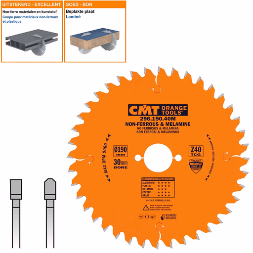 Cirkelzaag voor non-ferro metalen en harde materialen D=190mm K=2,8mm P=2,2mm Z40