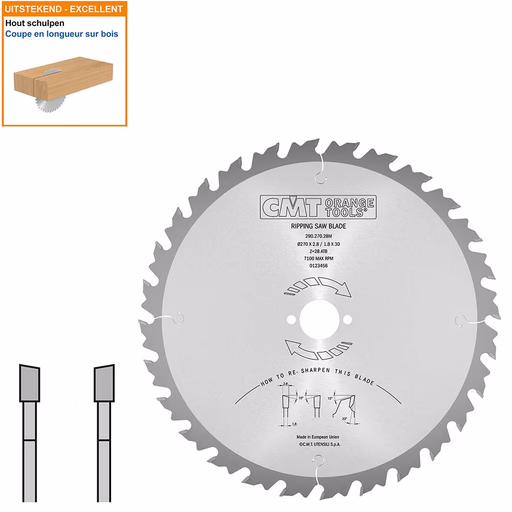 Schulpzaag met hardmetalen tanden voor hout D=270mm K=2,8mm P=1,8mm Z28
