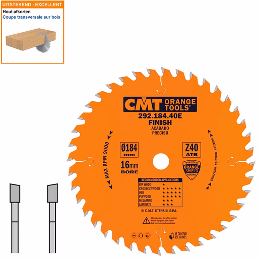 HW afkortcirkelzaag voor draagbare machines D=184mm B=16mm P=1,6mm Z40