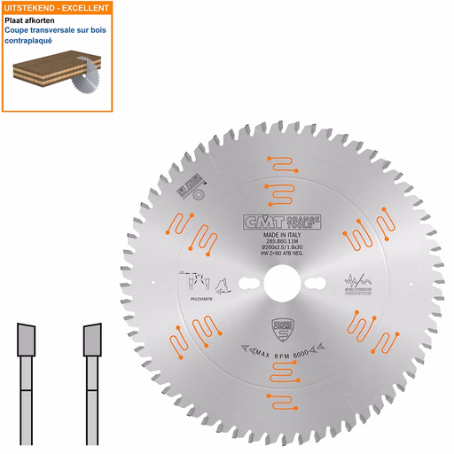 Geluidsarme HW cirkelzaag geschikt voor hout D=260mm K=2,5mm P=1,8mm Z60