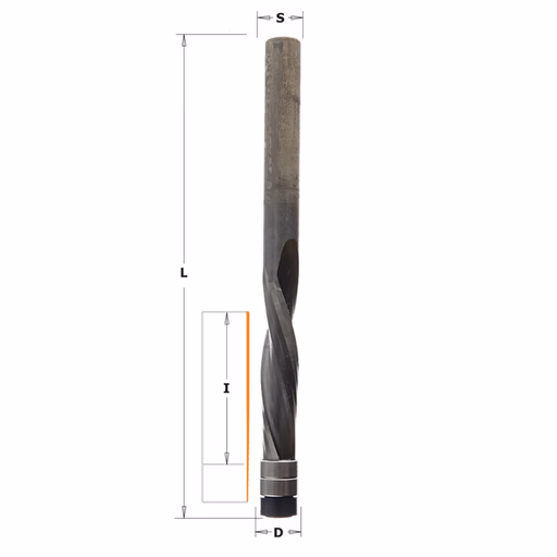 Negatieve spiraalfrees met kogellager, HWM D=6,35mm L=76,2mm I=25,4mm