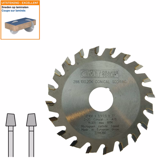 Conische voorritszaag met hardmetalen tanden D=100mm B=22mm P=2,5mm Z20